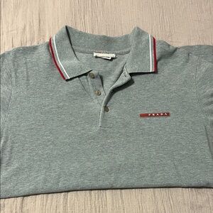 Prada Polo Shirt in Gray with Red Accents